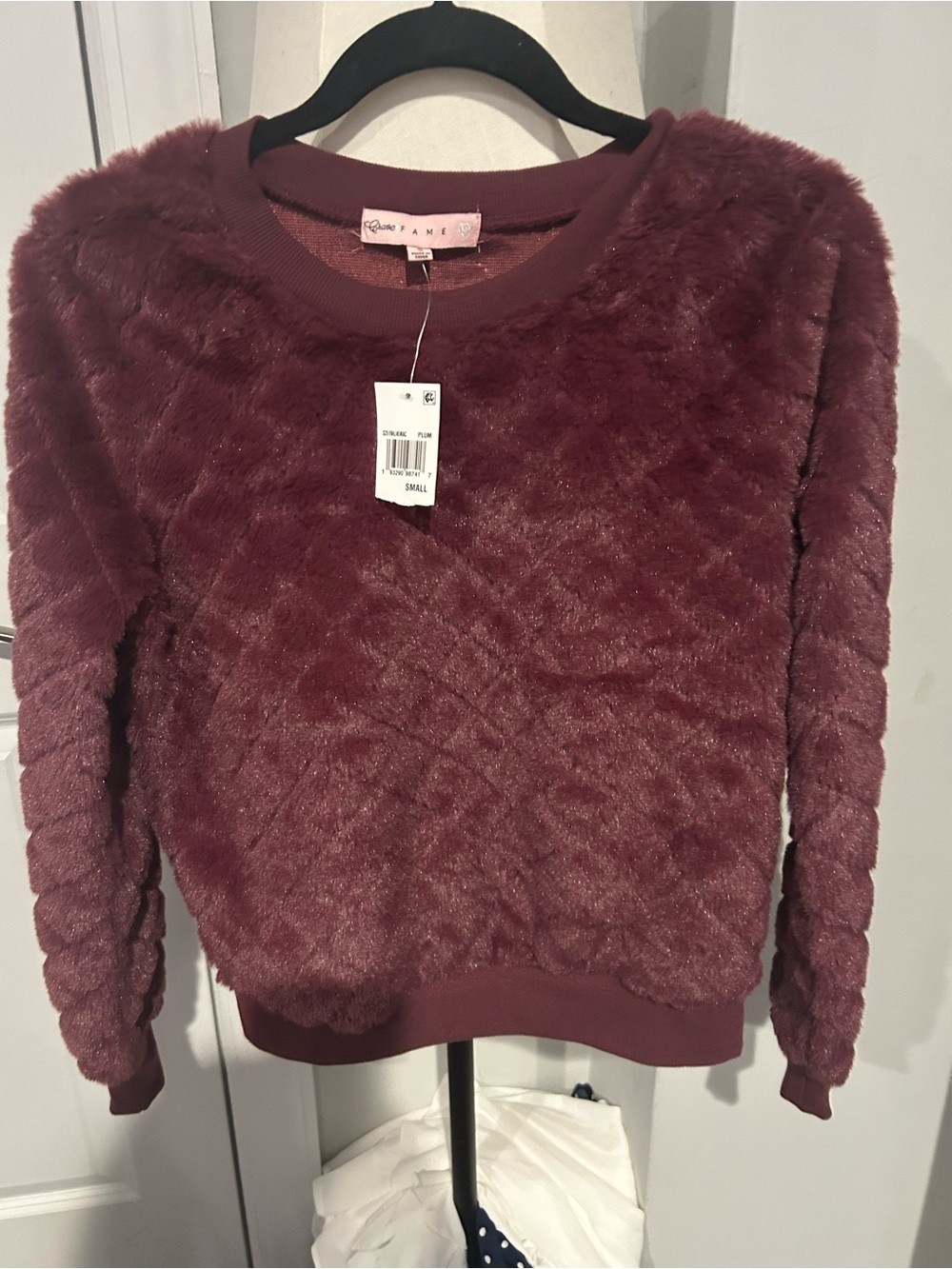 Frame Denim Plush Quilted Crewneck Sweater - Burgundy